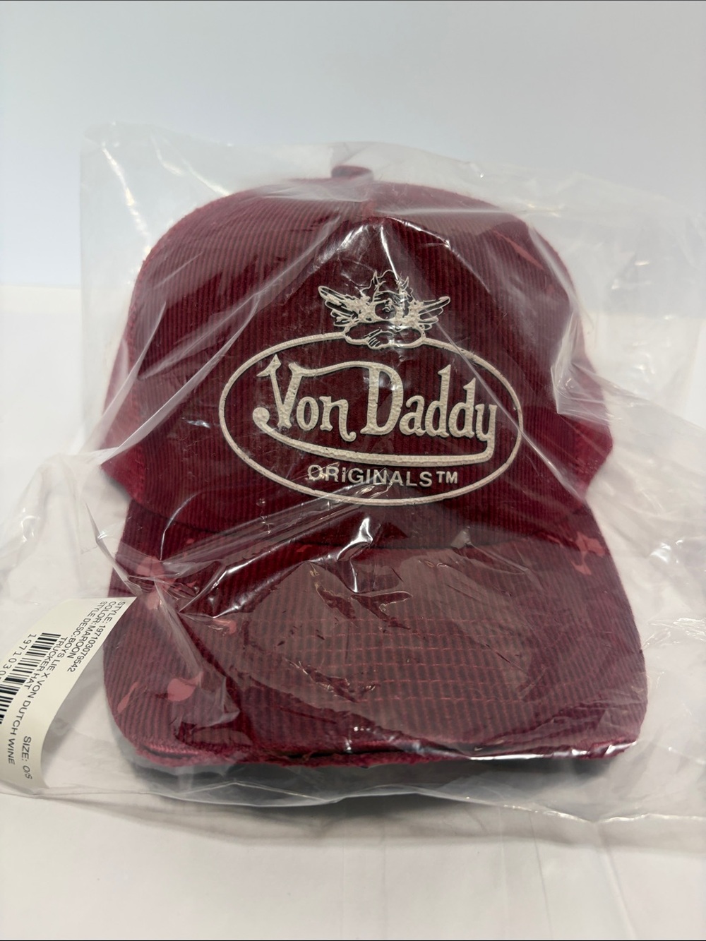 Maroon Corduroy Baseball Cap Von Dutch (Von Daddy) distressed look